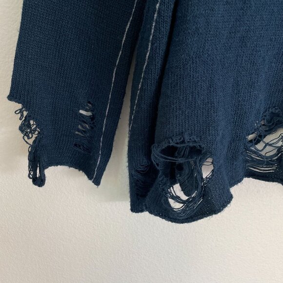 TRUNK Ltd. Womens XS Navy Blue Distressed Van Halen Sweater Long Sleeve Knit Top - Picture 10 of 12